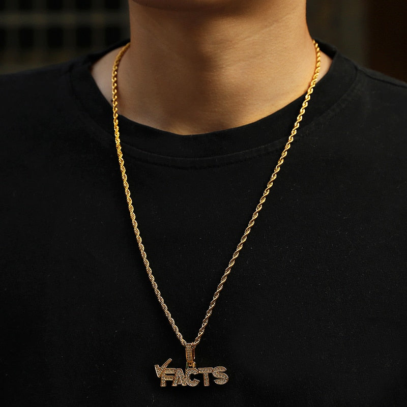 Cubic Zirconia Studded "Facts" Bling Hip-hop Pendant Necklace-Necklaces-Innovato Design-Gold-4mm Rope-20inch-Innovato Design
