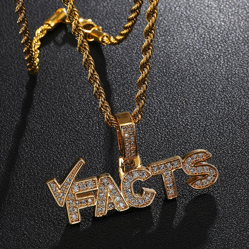 Cubic Zirconia Studded "Facts" Bling Hip-hop Pendant Necklace-Necklaces-Innovato Design-Gold-4mm Rope-20inch-Innovato Design