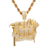 Cubic-Zirconia-Studded Gold-Plated Mechanic Tools Bling Hip-hop Pendant Necklace