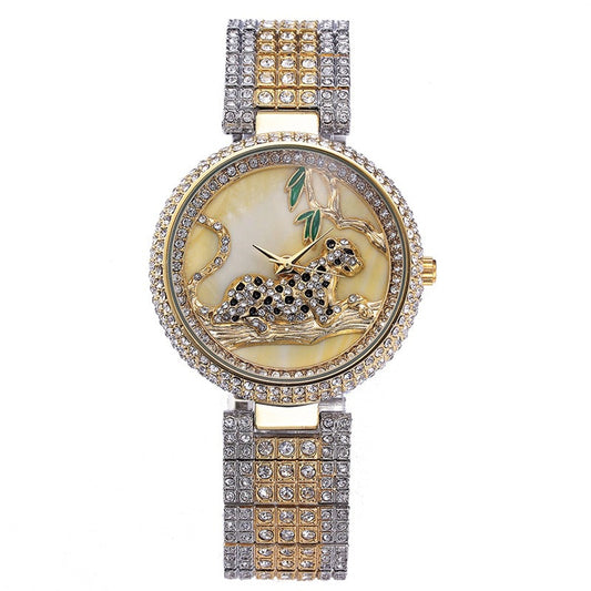 Waterproof Leopard Shining Cubic-Zirconia-Studded Stainless Steel Band Fashion Hip-hop Quartz Watch-Watches-Innovato Design-Silver-Innovato Design