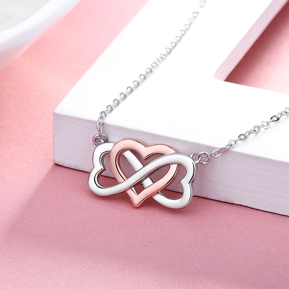 Infinity Symbol and Heart 925 Sterling Silver Fashion Pendant Necklace-Necklaces-Innovato Design-Silver Rose-14inch-Innovato Design