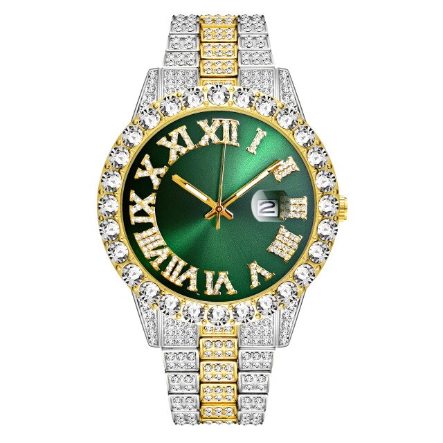 Waterproof Shock-Resistant Diamond-Studded Stainless Steel Band Fashion Hip-hop Quartz Watch-Watches-Innovato Design-Gold Silver Green-Innovato Design