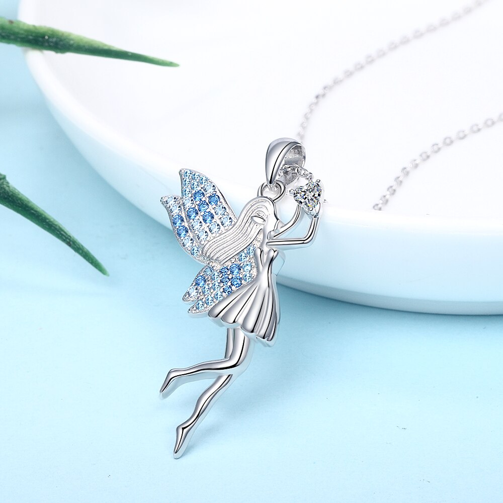Swan Princess Ballerina Cubic Zirconia 925 Sterling Silver Fashion Pendant Necklace-Necklaces-Innovato Design-Mermaid-15.75in-Innovato Design