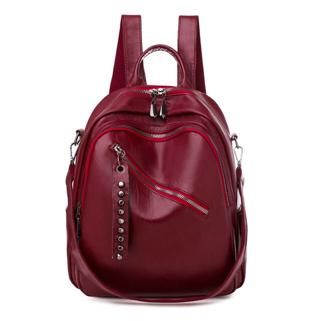 Large Capacity Casual Rivet PU Leather Shoulder Bag, School Bag, and Travel Backpack-Backpacks-Innovato Design-Wine Red-Innovato Design