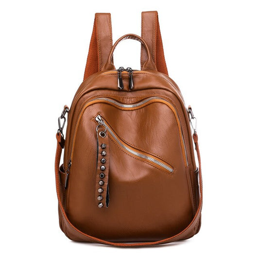 Large Capacity Casual Rivet PU Leather Shoulder Bag, School Bag, and Travel Backpack-Backpacks-Innovato Design-Brown-Innovato Design