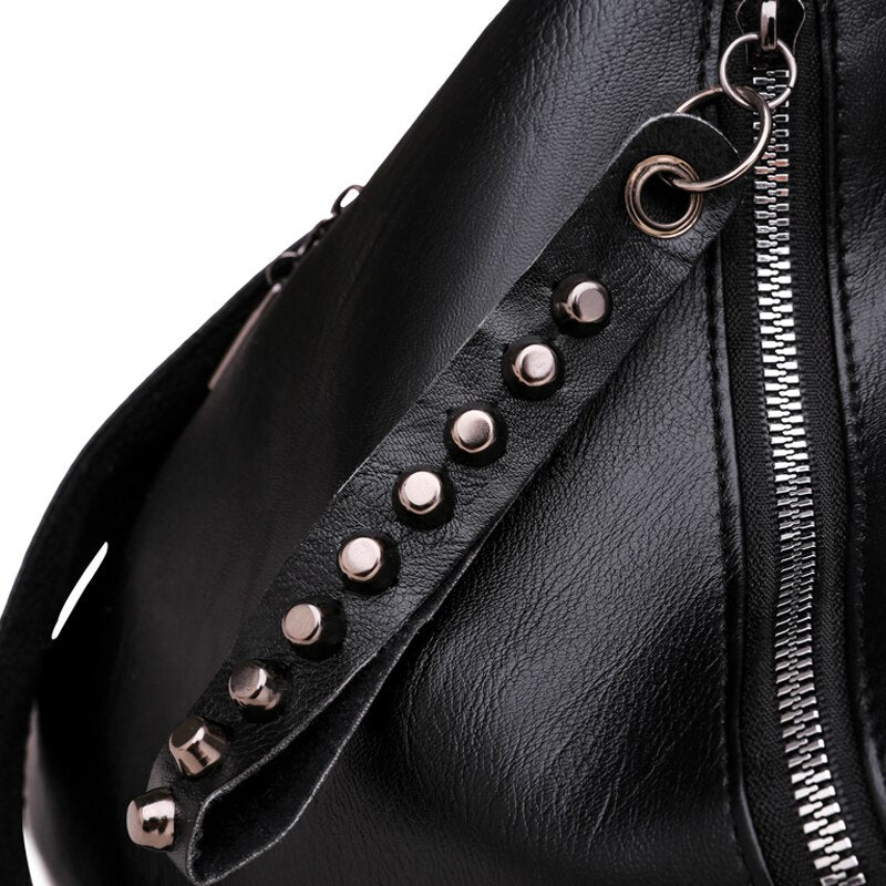 Large Capacity Casual Rivet PU Leather Shoulder Bag, School Bag, and Travel Backpack-Backpacks-Innovato Design-Brown-Innovato Design