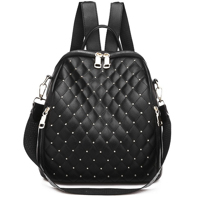 Luxury Designer Multifunction Riveted Soft PU Leather School Bag and Travel Backpack-Backpacks-Innovato Design-Black-Innovato Design