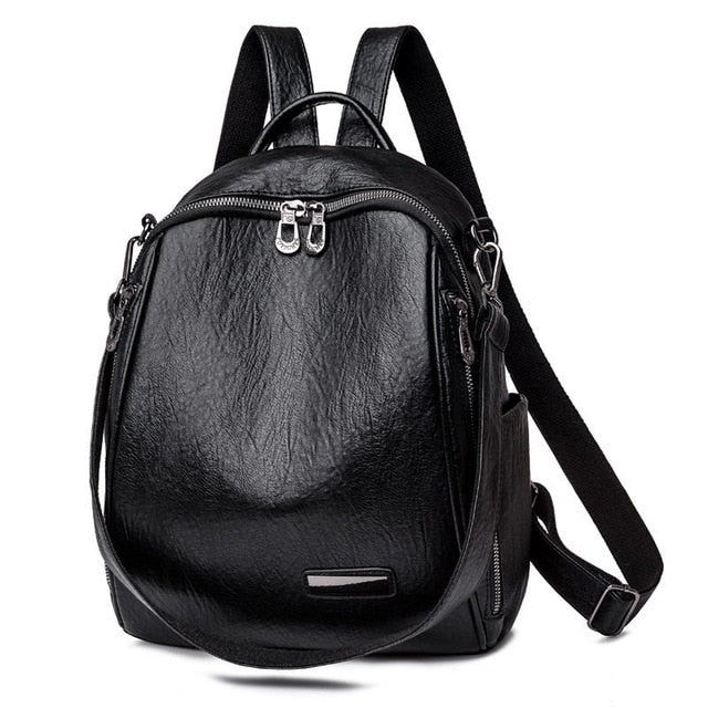 Large Capacity Fashion Quality Leisure Soft Leather Travel Backpack-Backpacks-Innovato Design-Black-Innovato Design