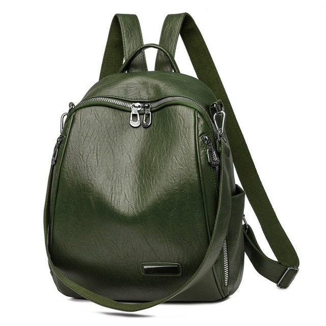Large Capacity Fashion Quality Leisure Soft Leather Travel Backpack-Backpacks-Innovato Design-Green-Innovato Design