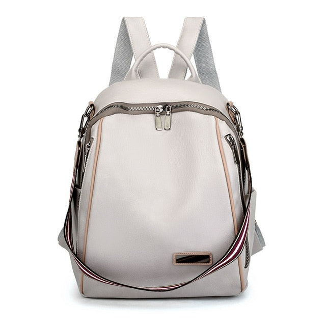 Large Capacity Fashion Quality Leisure Soft Leather Travel Backpack-Backpacks-Innovato Design-Beige-Innovato Design