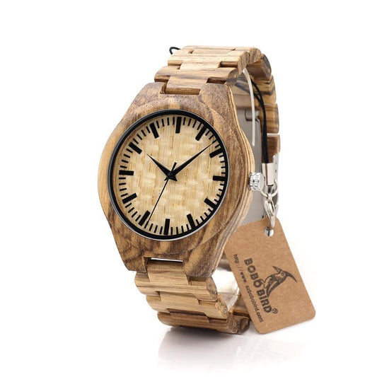 BOBO BIRD Zebra Bamboo Wooden Watch, Luxury Brand, Japan Movement Gift Box
