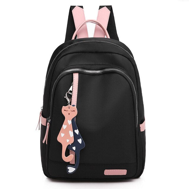 Large Capacity Fashion Luxury Waterproof Cat Pendant Oxford School Bag and Travel Bag-Backpacks-Innovato Design-Black-Innovato Design