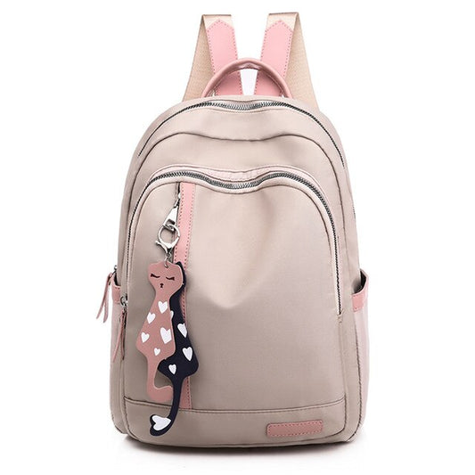 Large Capacity Fashion Luxury Waterproof Cat Pendant Oxford School Bag and Travel Bag-Backpacks-Innovato Design-Khaki-Innovato Design