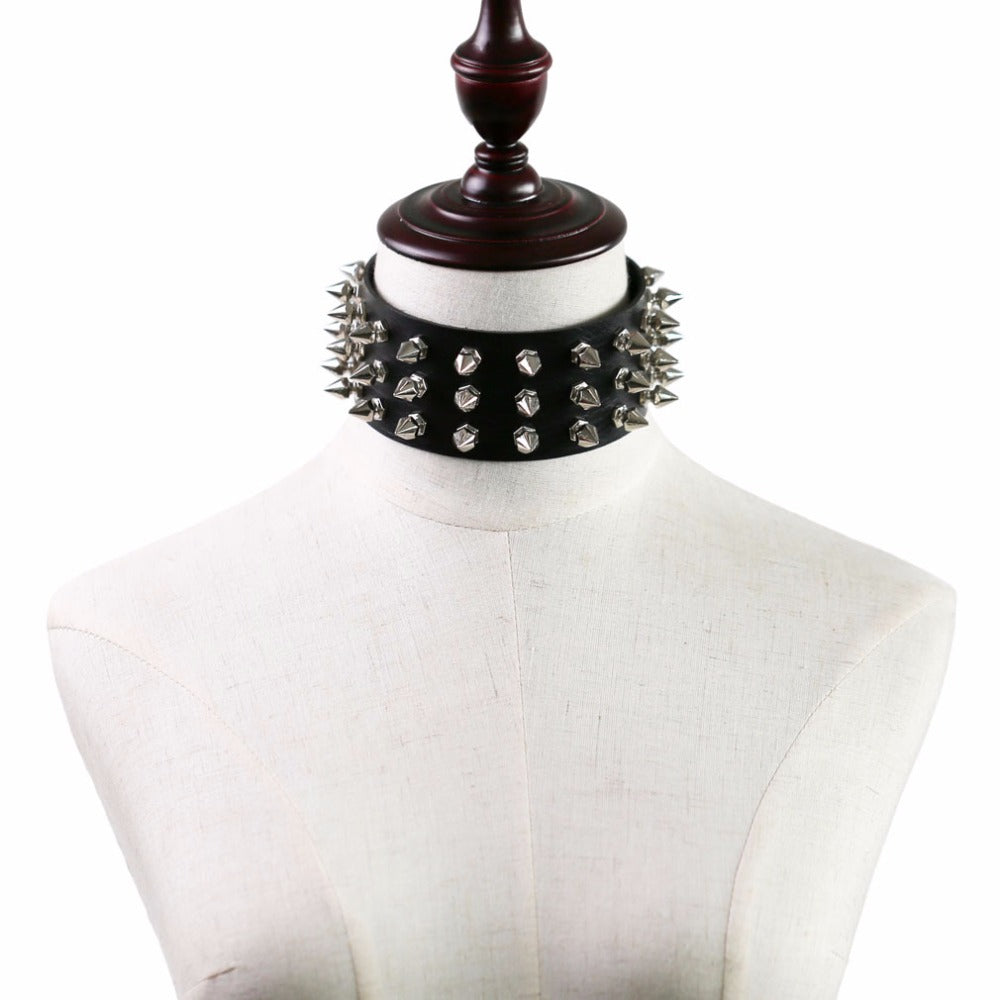 Silver Color Metal Spike Choker Collar Leather Gothic Punk Rock Necklace-Necklaces-Innovato Design-Black-Innovato Design