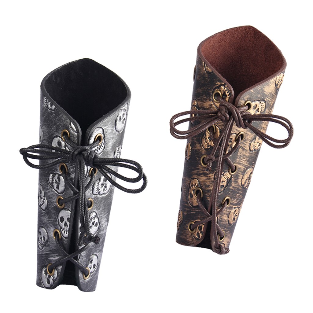 Skull Arm Armor Bracer Punk Rock Medieval Gauntlet Artificial Cowhide Wide Cuff Bracelet-Bracelets-Innovato Design-Grey-Innovato Design