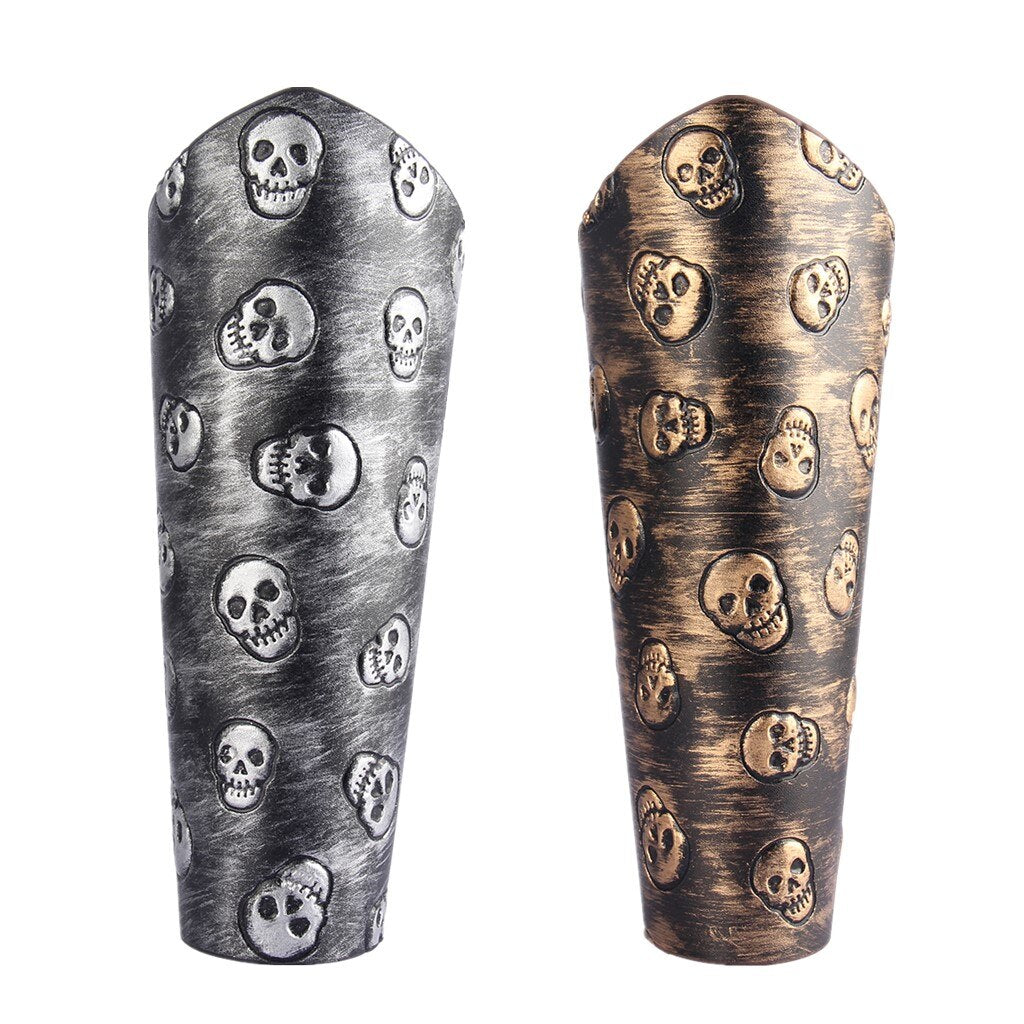 Skull Arm Armor Bracer Punk Rock Medieval Gauntlet Artificial Cowhide Wide Cuff Bracelet-Bracelets-Innovato Design-Grey-Innovato Design