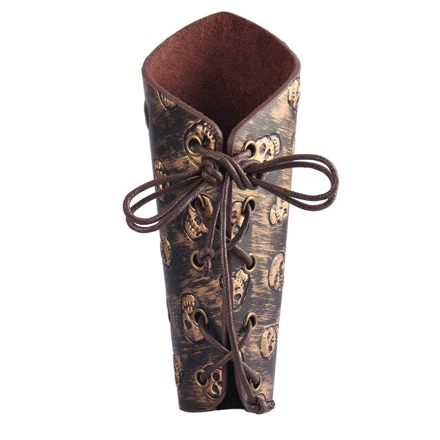 Skull Arm Armor Bracer Punk Rock Medieval Gauntlet Artificial Cowhide Wide Cuff Bracelet-Bracelets-Innovato Design-Brown-Innovato Design