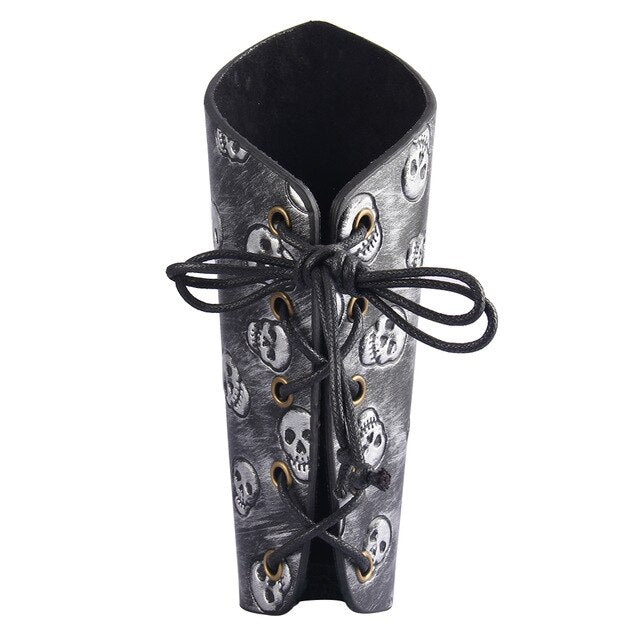 Skull Arm Armor Bracer Punk Rock Medieval Gauntlet Artificial Cowhide Wide Cuff Bracelet-Bracelets-Innovato Design-Grey-Innovato Design
