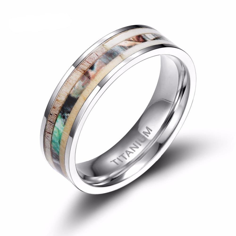 6 & 8mm Deer Antler and Camouflage Inlay Titanium Wedding Band-Rings-Innovato Design-6mm-6-Innovato Design