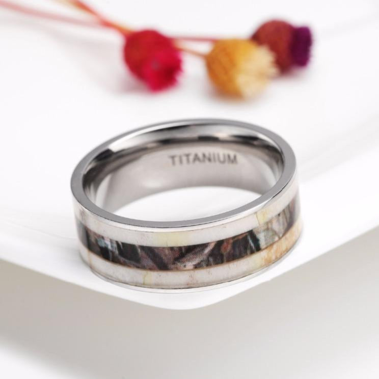 6 & 8mm Deer Antler and Camouflage Inlay Titanium Wedding Band-Rings-Innovato Design-6mm-6-Innovato Design