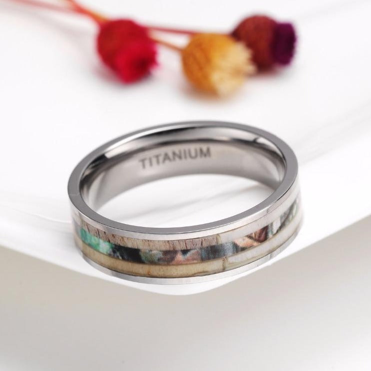 6 & 8mm Deer Antler and Camouflage Inlay Titanium Wedding Band-Rings-Innovato Design-6mm-6-Innovato Design