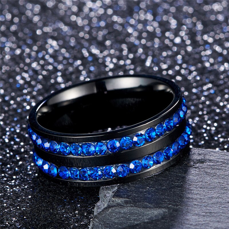 Two-Row Crystal Titanium Wedding Ring-Rings-Innovato Design-Blue-6-Innovato Design