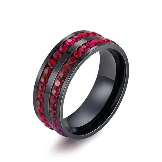 Two-Row Crystal Titanium Wedding Ring-Rings-Innovato Design-Red-7-Innovato Design