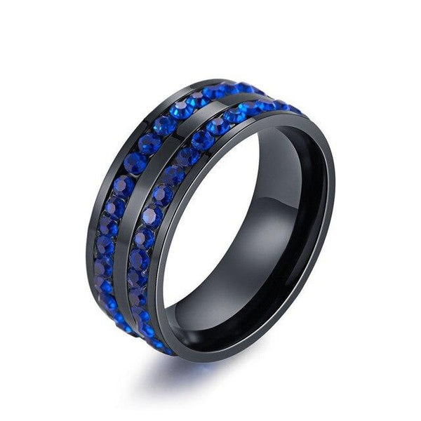 Two-Row Crystal Titanium Wedding Ring-Rings-Innovato Design-Blue-7-Innovato Design