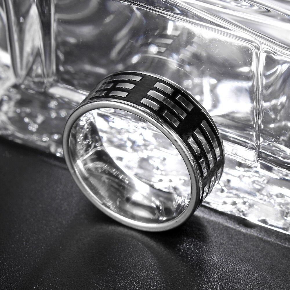 8mm Silver-Plated Horizontal Bars Stainless Steel Vintage Ring-Rings-Innovato Design-7-Innovato Design
