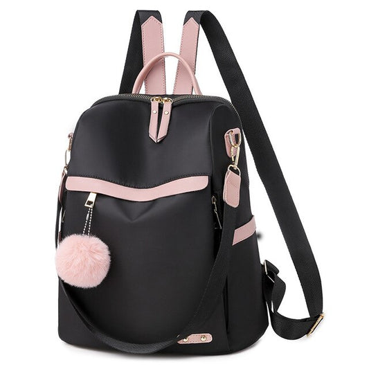 Luxury Multifunction Cute Fur Ball Pendant Oxford School Bag-Backpacks-Innovato Design-Black-Innovato Design