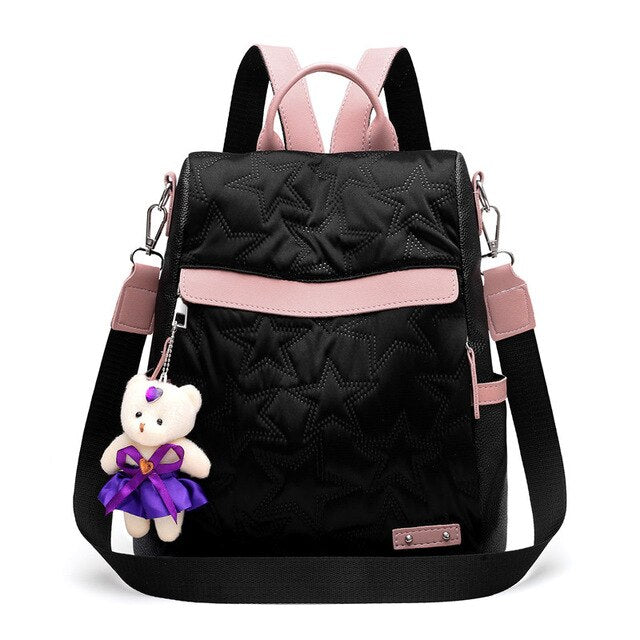 Luxury Cute Bear Keychain Oxford Travel Bag and Backpack-Backpacks-Innovato Design-Black-Innovato Design