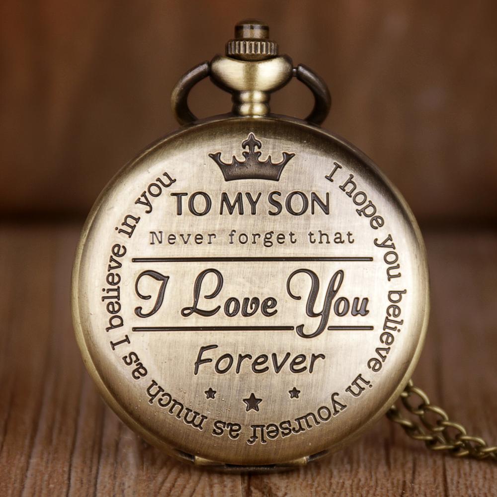 "To My Son I Love You" Fashion Antique Bronze Design Quartz Necklace Chain Pendant Pocket Watch-Pocket Watch-Innovato Design-Innovato Design