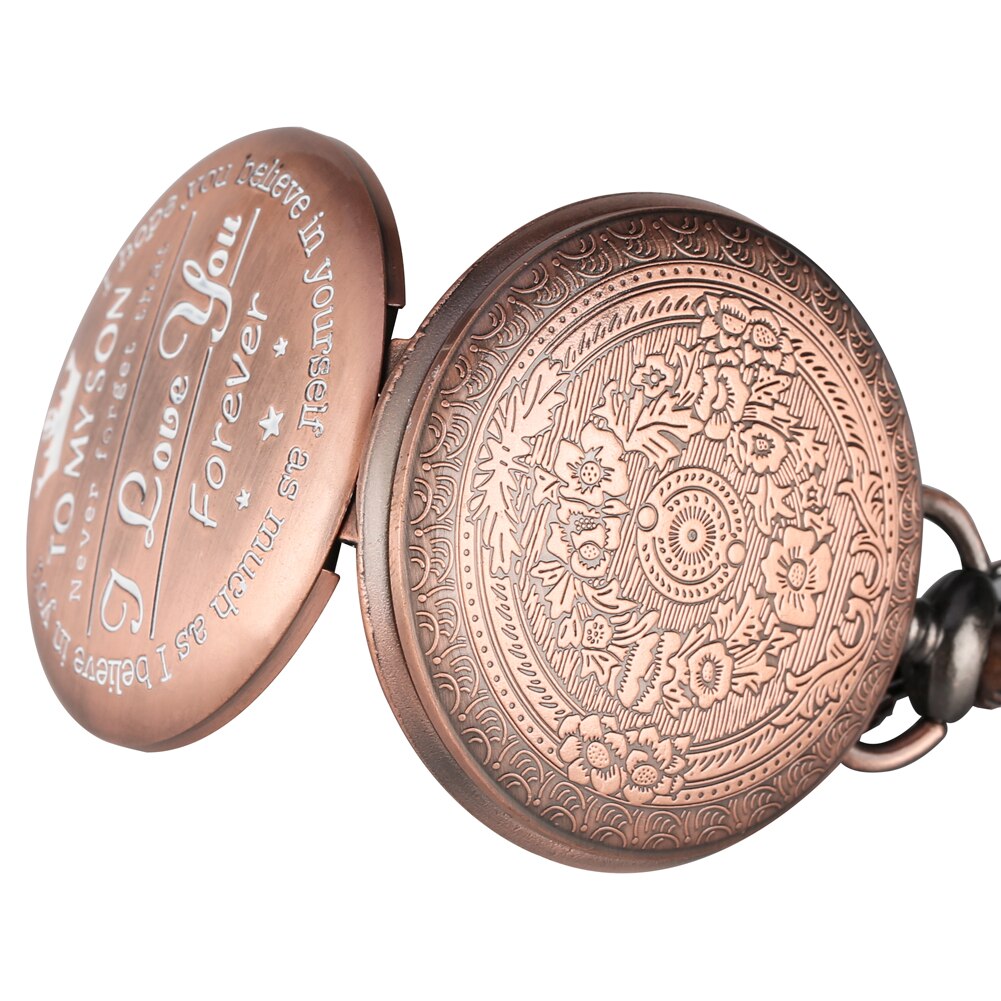 "To My Son I Love You" Rose Gold Punk Roman Numerals Display Necklace Chain Pendant Pocket Watch-Pocket Watch-Innovato Design-Innovato Design