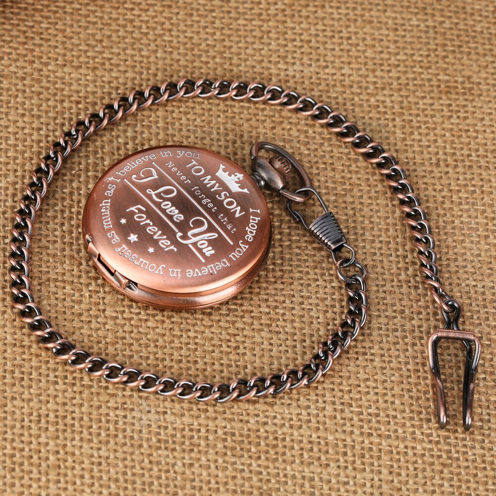 "To My Son I Love You" Rose Gold Punk Roman Numerals Display Necklace Chain Pendant Pocket Watch-Pocket Watch-Innovato Design-Innovato Design