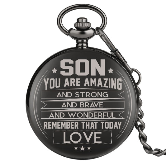 "To My Son, You Are Amazing" Black Casual Quartz Chain Link Pocket Watch-Pocket Watch-Innovato Design-Innovato Design