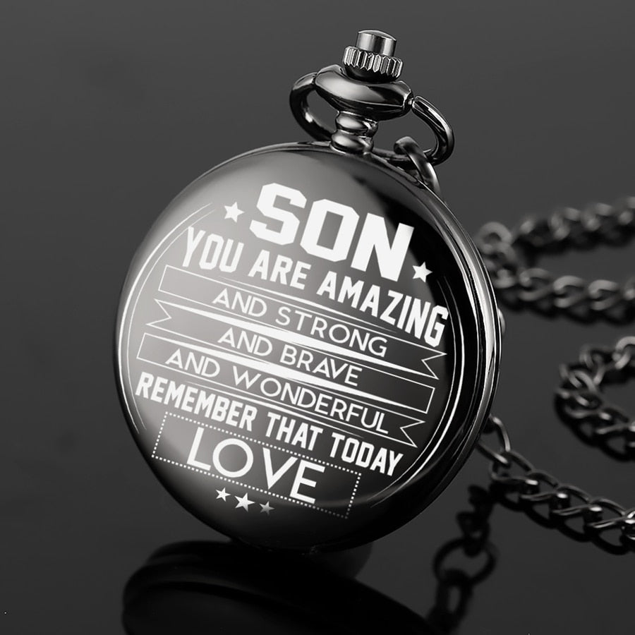 "To My Son, You Are Amazing" Black Casual Quartz Chain Link Pocket Watch-Pocket Watch-Innovato Design-Innovato Design