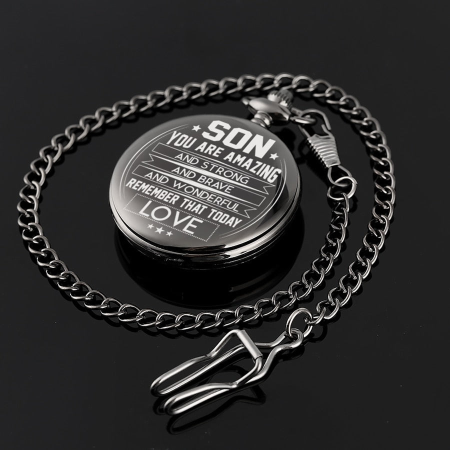 "To My Son, You Are Amazing" Black Casual Quartz Chain Link Pocket Watch-Pocket Watch-Innovato Design-Innovato Design