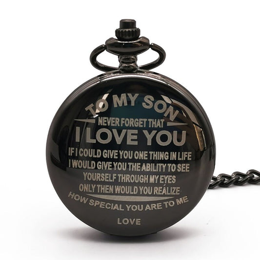 "To My Son" Quartz Necklace Chain Pendant Pocket Watch