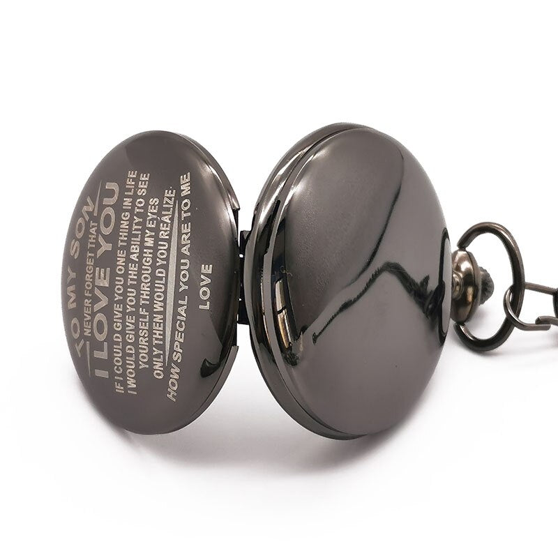 "To My Son" Quartz Necklace Chain Pendant Pocket Watch-Pocket Watch-Innovato Design-Innovato Design