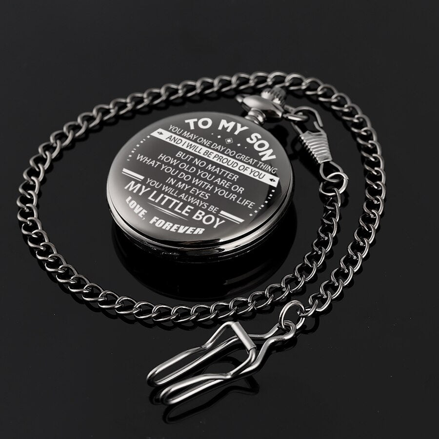"To My Son" Steampunk Vintage Quartz Chain Link Pocket Watch-Pocket Watch-Innovato Design-Innovato Design