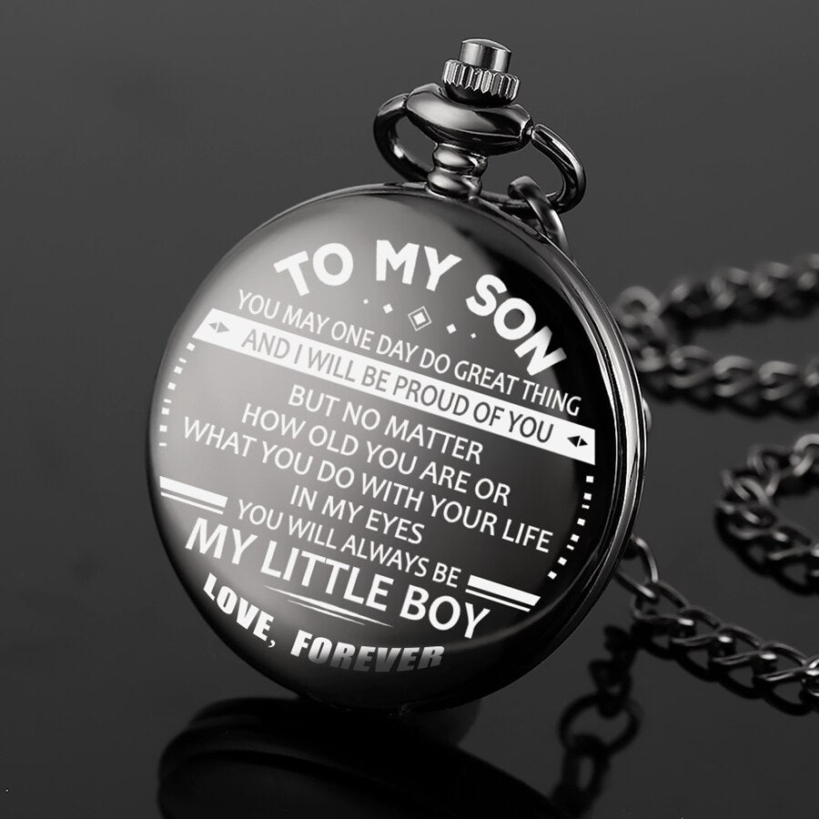 "To My Son" Steampunk Vintage Quartz Chain Link Pocket Watch-Pocket Watch-Innovato Design-Innovato Design