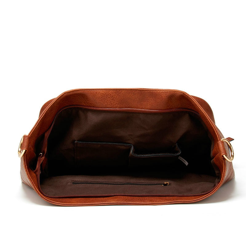 Large PU Leather Tote Bag, Shoulder Bag, Crossbody Bag and Handbag-Handbags-Innovato Design-Khaki-Innovato Design