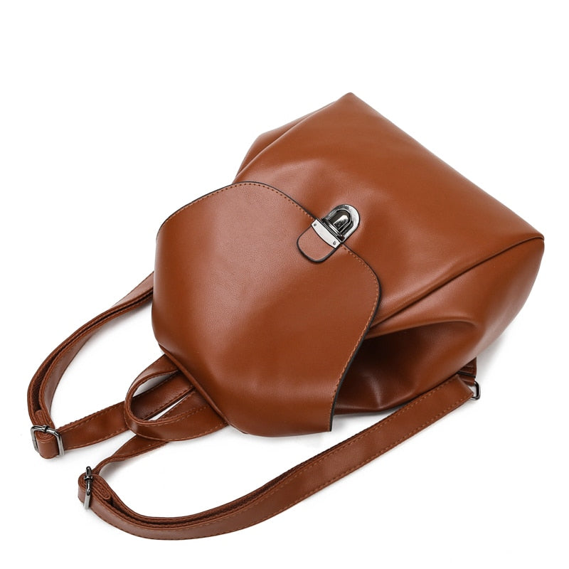 Large Capacity Luxury Casual Leather School Bag and Backpack-Backpacks-Innovato Design-Brown-Innovato Design