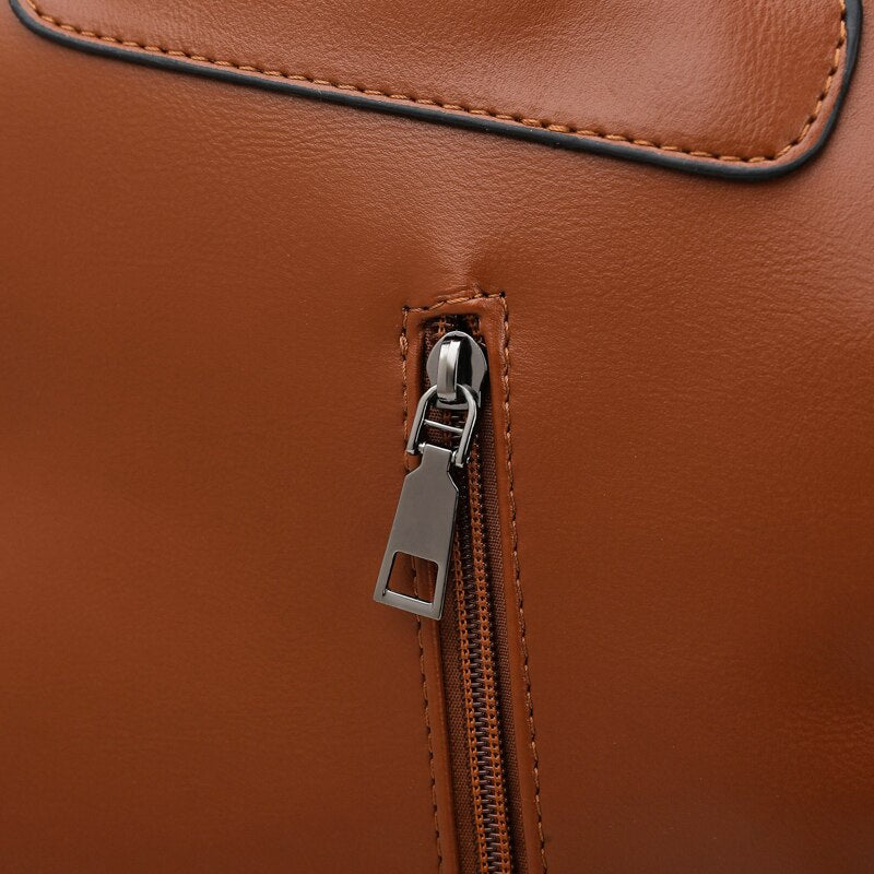 Large Capacity Luxury Casual Leather School Bag and Backpack-Backpacks-Innovato Design-Brown-Innovato Design