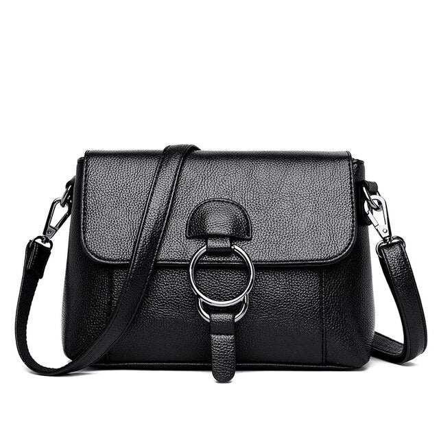 Vintage Leather Shoulder Bag, Crossbody Bag and Handbag-Handbags-Innovato Design-Black-Innovato Design