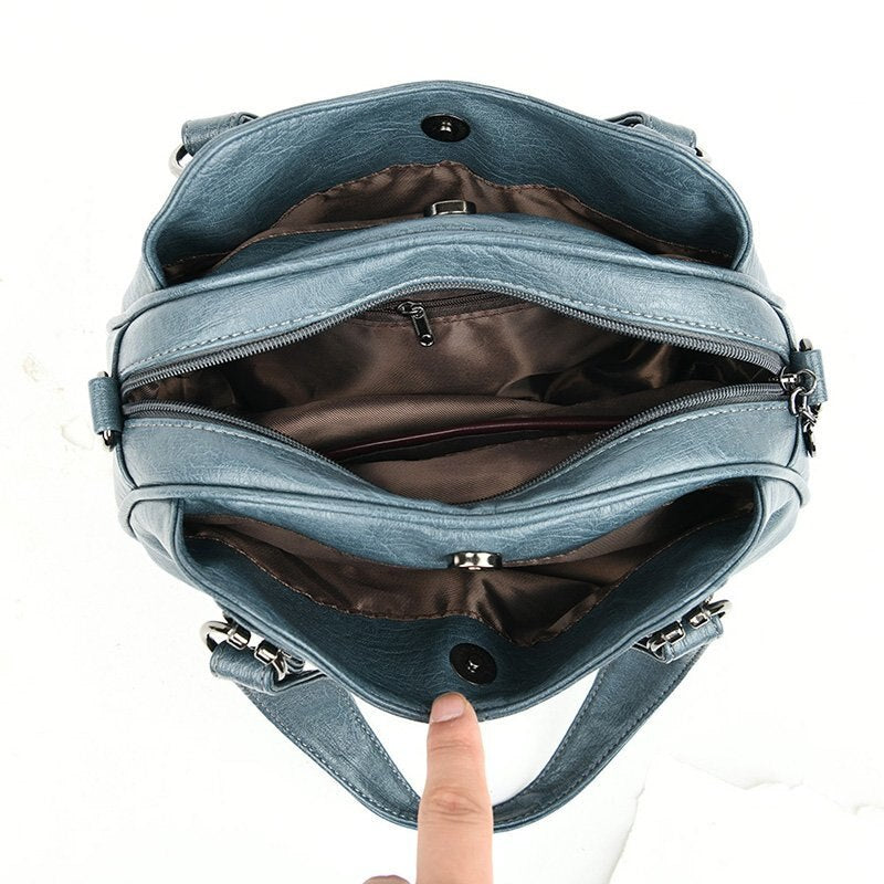 Luxury Designer Vintage Casual Soft Leather Tote Bag, Shoulder Bag and Handbag-Handbags-Innovato Design-Black-Innovato Design