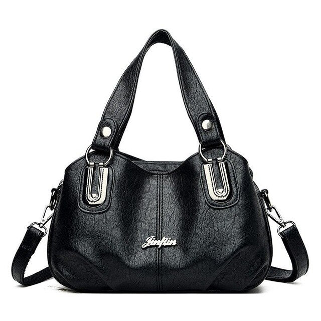 Luxury Designer Vintage Casual Soft Leather Tote Bag, Shoulder Bag and Handbag-Handbags-Innovato Design-Black-Innovato Design