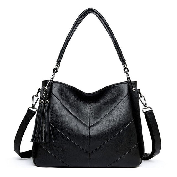 Luxury Designer Vintage Casual Soft Leather Tote Bag, Shoulder Bag and Handbag-Handbags-Innovato Design-Black-Innovato Design
