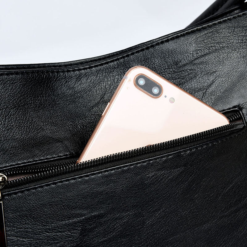 Luxury Designer Vintage Casual Soft Leather Tote Bag, Shoulder Bag and Handbag-Handbags-Innovato Design-Black-Innovato Design