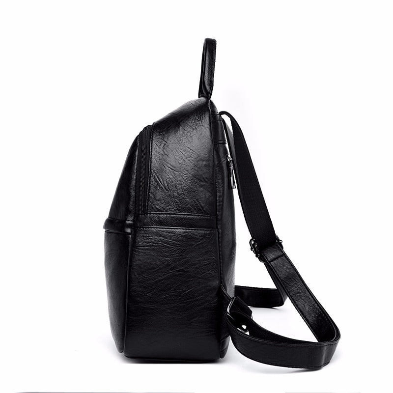 Large Capacity Vintage Leather Rucksack and Travel Backpack-Backpacks-Innovato Design-Black-Innovato Design